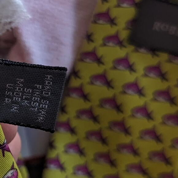 Men's Pink Shark Silk Preppy Tie Green Robert Talbott Made in USA Nautical Beach - Picture 4 of 6